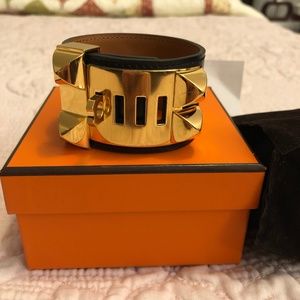 Hermes Collier De Chien Leather Black Bracelet